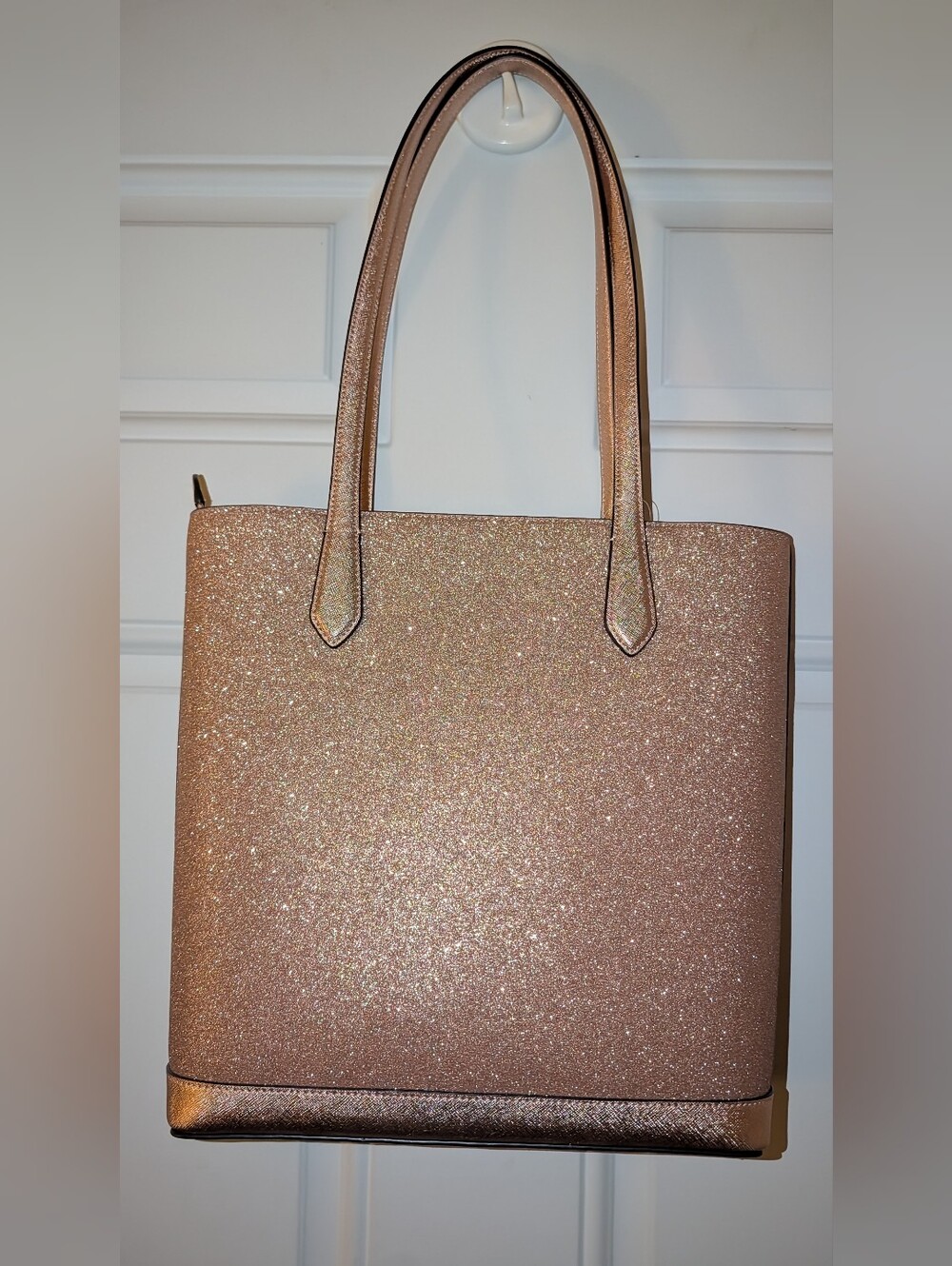 Kate Spade Rose Gold Glitter Fabric Shoulder Tote Bag EUC - Picture 4 of 13